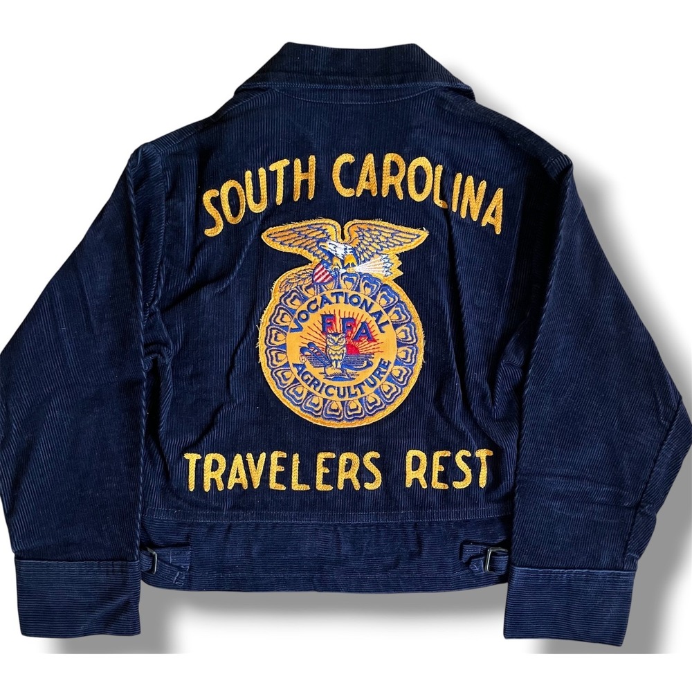 Vintage National FFA Chain Stitch Jacket Travelers Rest SC Corduroy Navy Blue 30